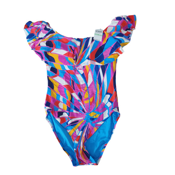 New Trina Turk Rio Off the Shoulder Ruffle One Piece Swimsuit Size 8 MSRP $162 - Picture 3 of 3